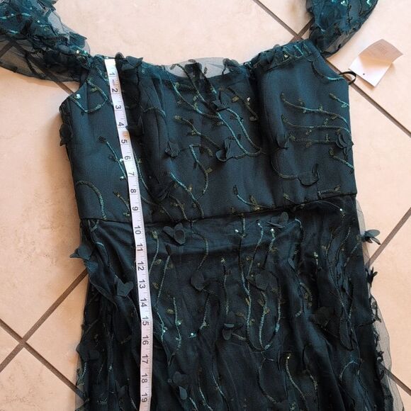 NWT Dessy Collection Birch 3D Sequin Embroidery Dress Evergreen Green Size 14 - Picture 12 of 15